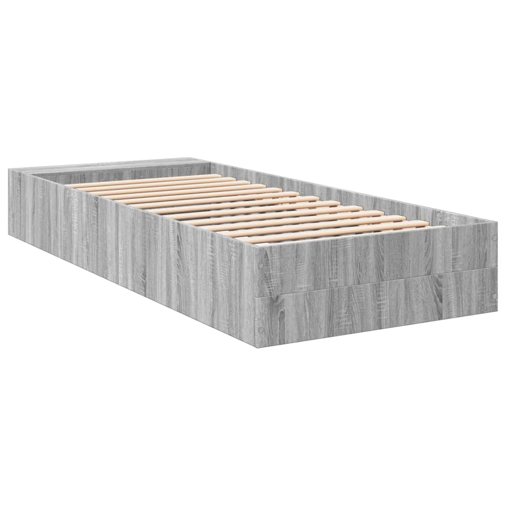 Bedframe bewerkt hout grijs sonoma eikenkleurig 75x190 cm is nu te koop bij PeponiXL, paradijselijk wonen!