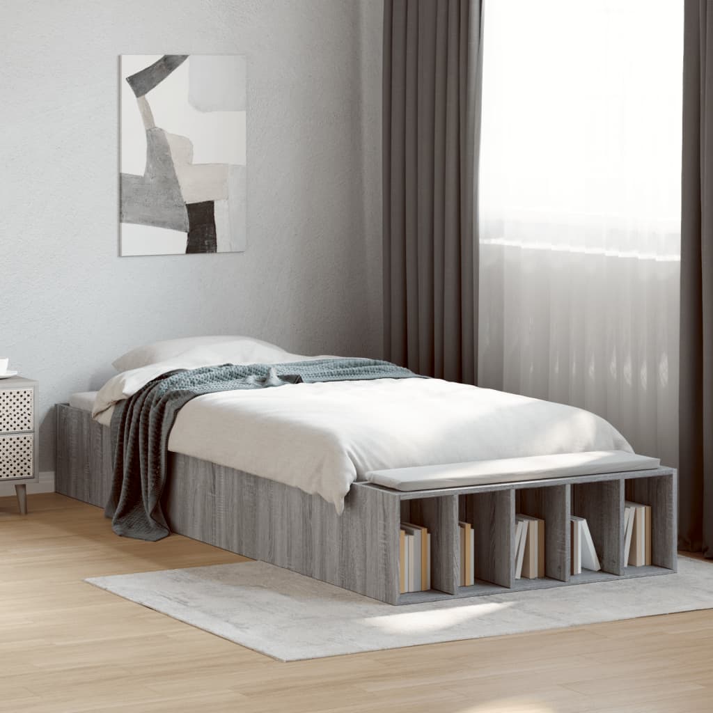 Bedframe bewerkt hout grijs sonoma eikenkleurig 75x190 cm is nu te koop bij PeponiXL, paradijselijk wonen!