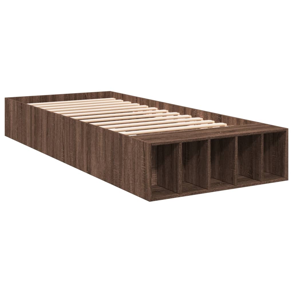 Bedframe bewerkt hout bruin eikenkleur 75x190 cm is nu te koop bij PeponiXL, paradijselijk wonen!