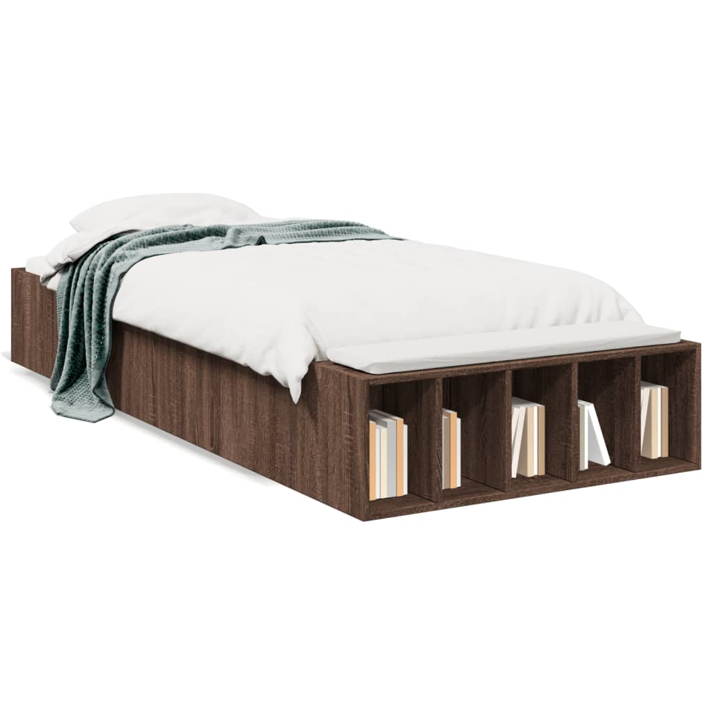 Bedframe bewerkt hout bruin eikenkleur 75x190 cm is nu te koop bij PeponiXL, paradijselijk wonen!