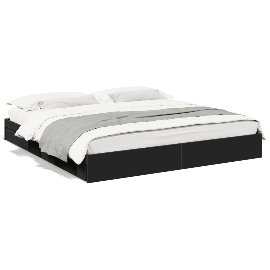 Bedframe met lades bewerkt hout zwart 200x200 cm is nu te koop bij PeponiXL, paradijselijk wonen!
