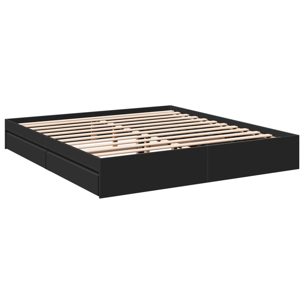 Bedframe met lades bewerkt hout zwart 200x200 cm is nu te koop bij PeponiXL, paradijselijk wonen!