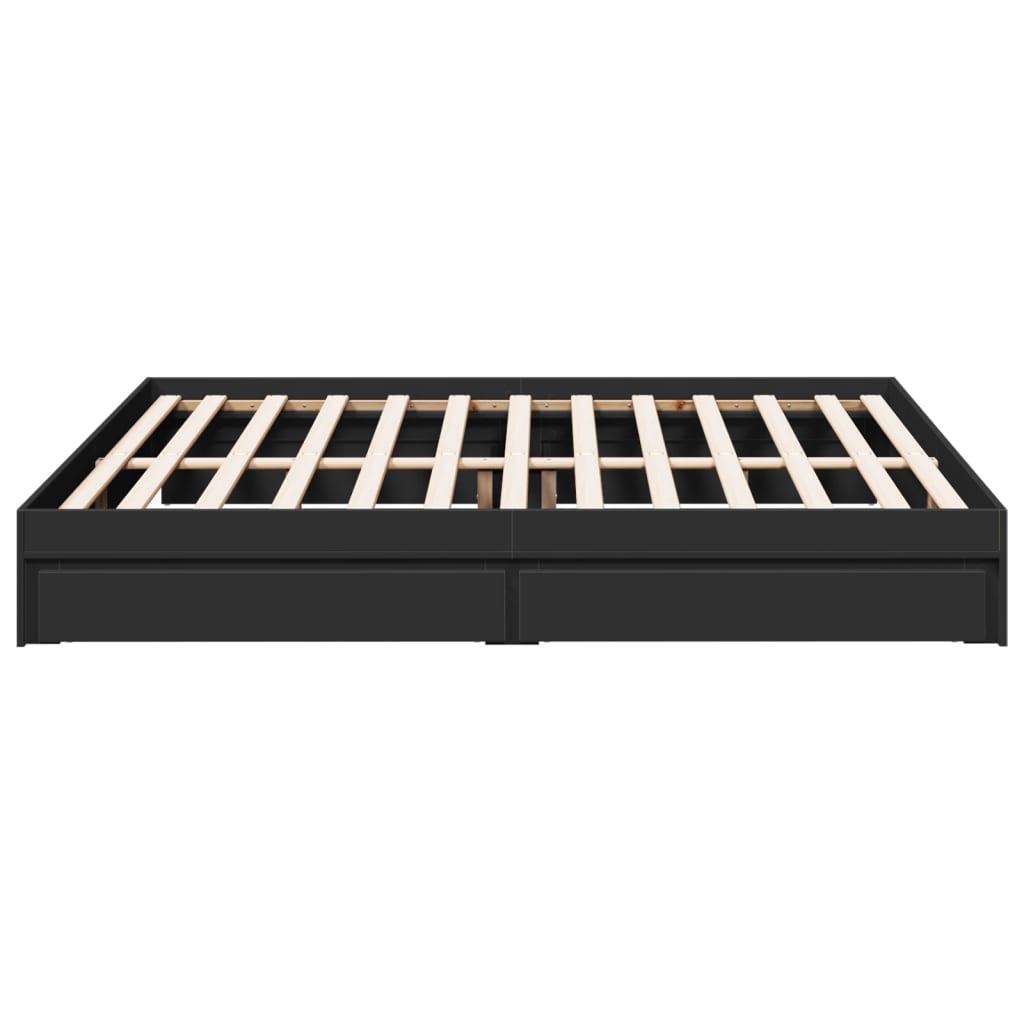 Bedframe met lades bewerkt hout zwart 200x200 cm is nu te koop bij PeponiXL, paradijselijk wonen!