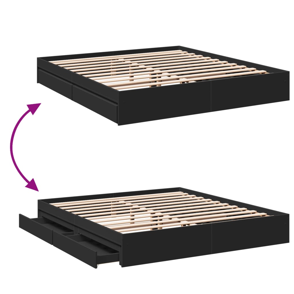 Bedframe met lades bewerkt hout zwart 200x200 cm is nu te koop bij PeponiXL, paradijselijk wonen!