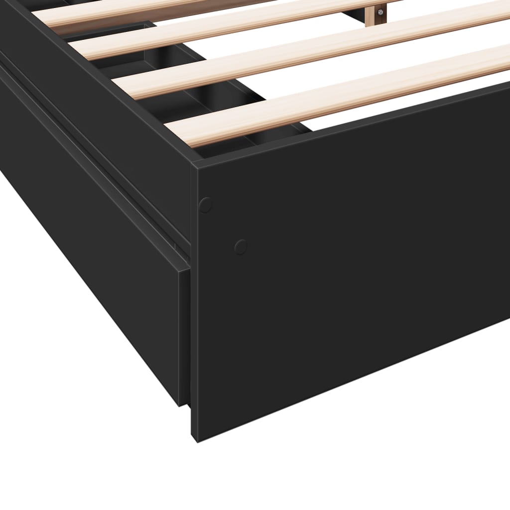 Bedframe met lades bewerkt hout zwart 200x200 cm is nu te koop bij PeponiXL, paradijselijk wonen!