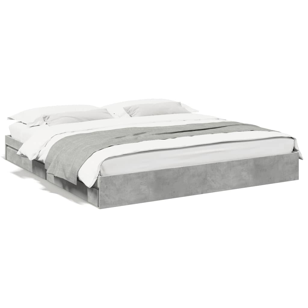 Bedframe met lades bewerkt hout betongrijs 200x200 cm is nu te koop bij PeponiXL, paradijselijk wonen!