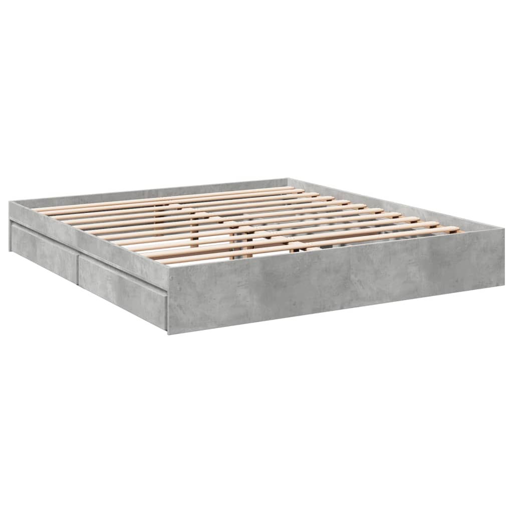 Bedframe met lades bewerkt hout betongrijs 200x200 cm is nu te koop bij PeponiXL, paradijselijk wonen!