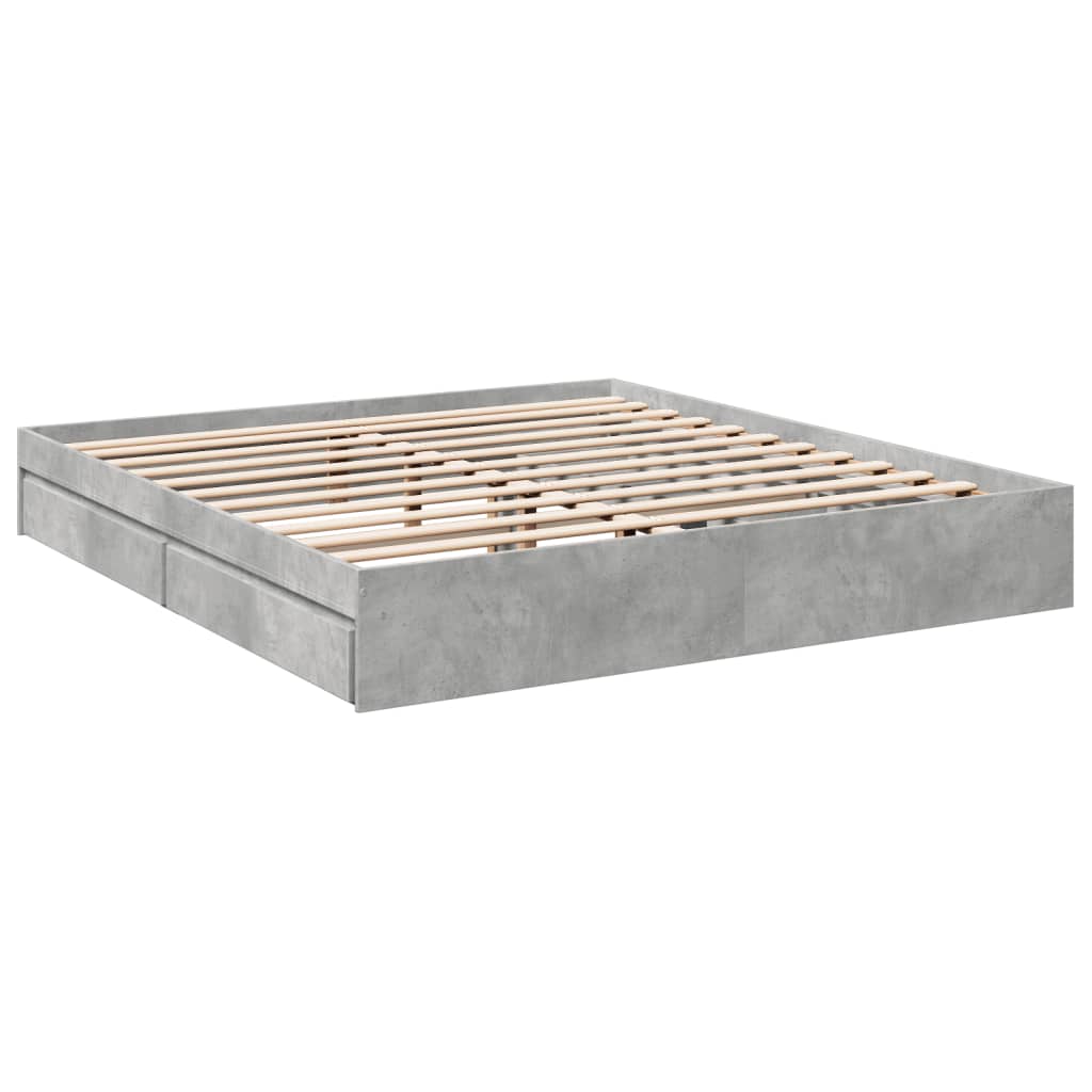 Bedframe met lades bewerkt hout betongrijs 200x200 cm is nu te koop bij PeponiXL, paradijselijk wonen!