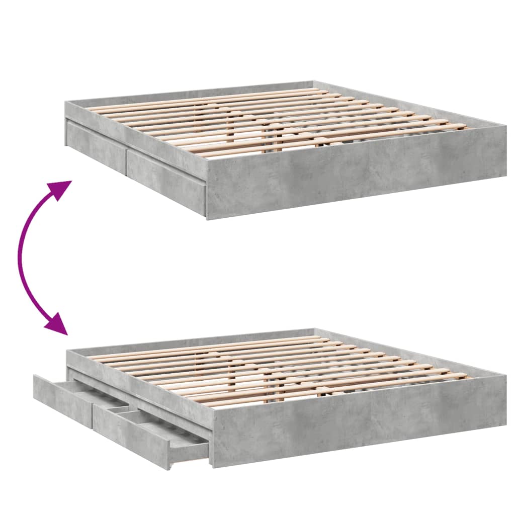 Bedframe met lades bewerkt hout betongrijs 200x200 cm is nu te koop bij PeponiXL, paradijselijk wonen!