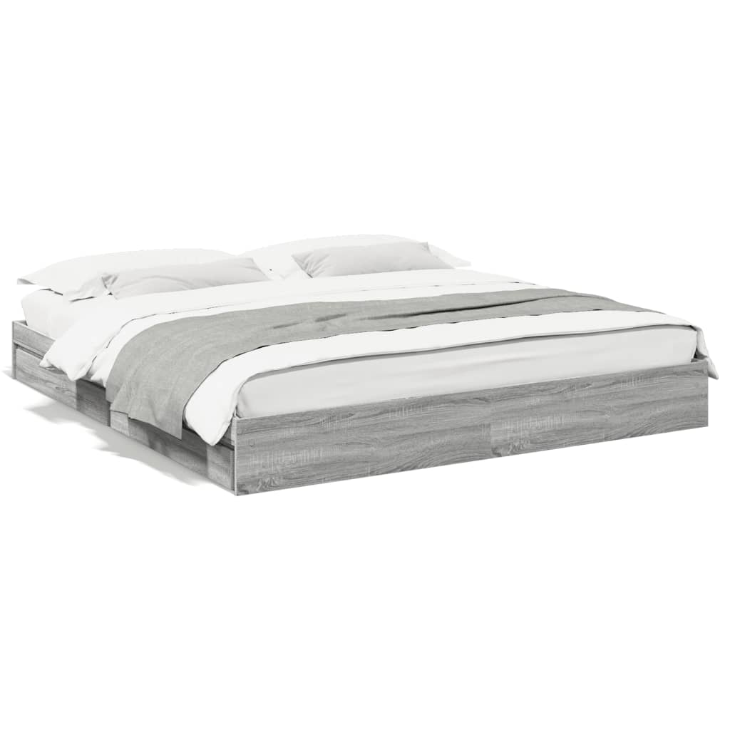 Bedframe met lades bewerkt hout grijs sonoma eiken 200x200 cm is nu te koop bij PeponiXL, paradijselijk wonen!