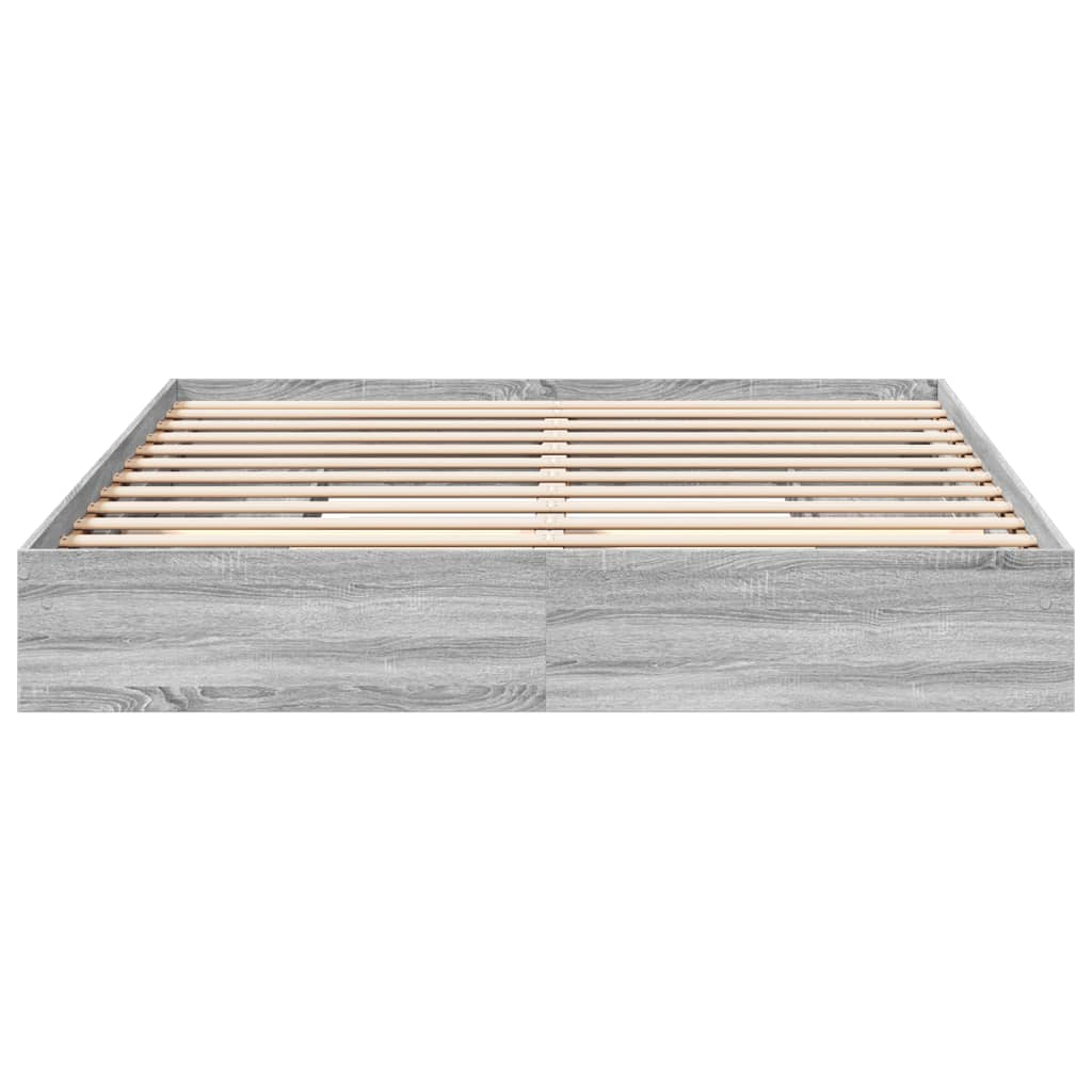 Bedframe met lades bewerkt hout grijs sonoma eiken 200x200 cm is nu te koop bij PeponiXL, paradijselijk wonen!