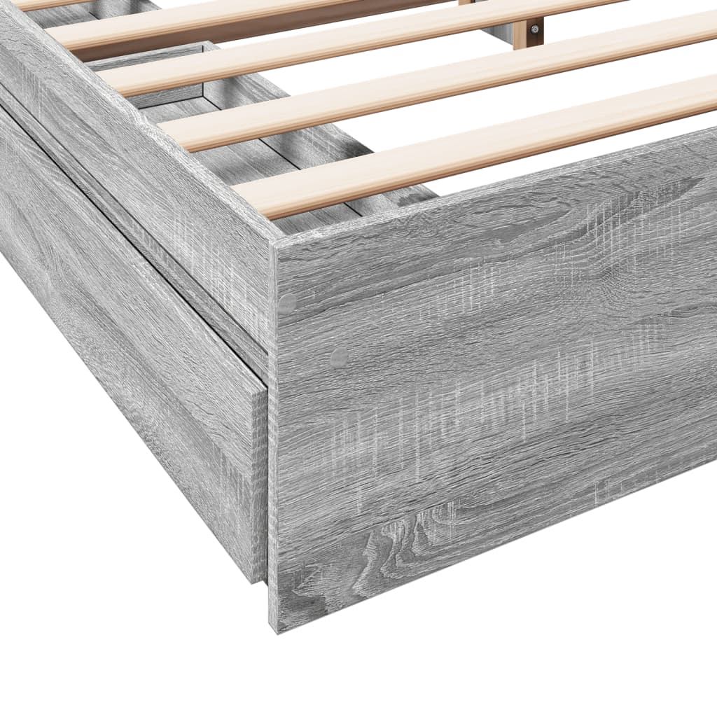 Bedframe met lades bewerkt hout grijs sonoma eiken 200x200 cm is nu te koop bij PeponiXL, paradijselijk wonen!