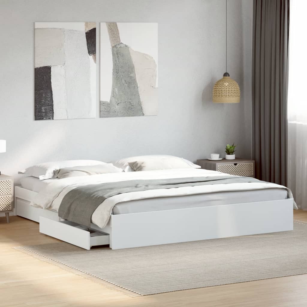 Bedframe met lades bewerkt hout wit 180x200 cm is nu te koop bij PeponiXL, paradijselijk wonen!