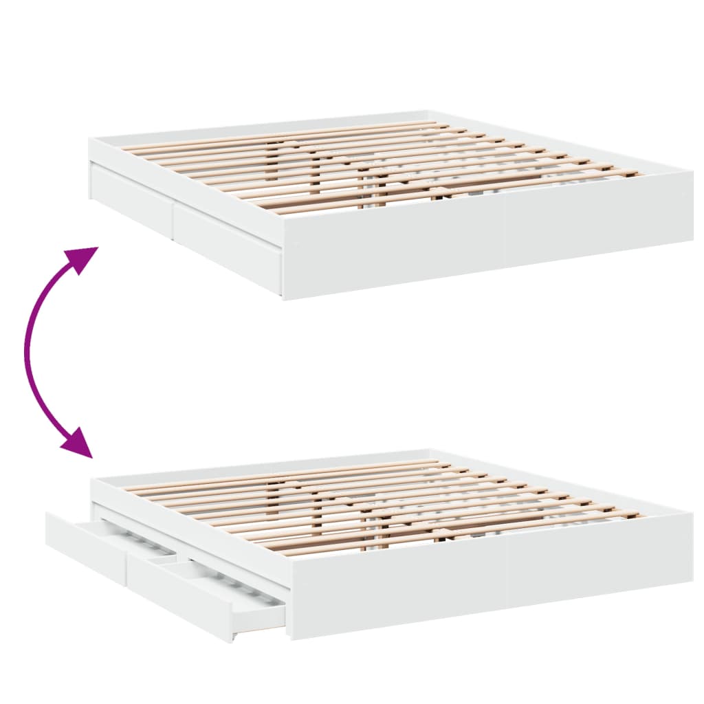 Bedframe met lades bewerkt hout wit 180x200 cm is nu te koop bij PeponiXL, paradijselijk wonen!
