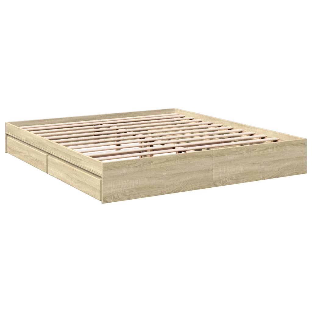 Bedframe met lades bewerkt hout sonoma eikenkleurig 180x200 cm is nu te koop bij PeponiXL, paradijselijk wonen!