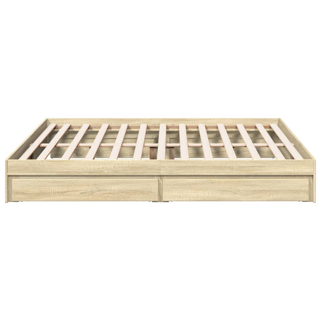 Bedframe met lades bewerkt hout sonoma eikenkleurig 180x200 cm is nu te koop bij PeponiXL, paradijselijk wonen!