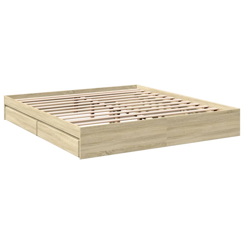 Bedframe met lades bewerkt hout sonoma eikenkleurig 180x200 cm is nu te koop bij PeponiXL, paradijselijk wonen!