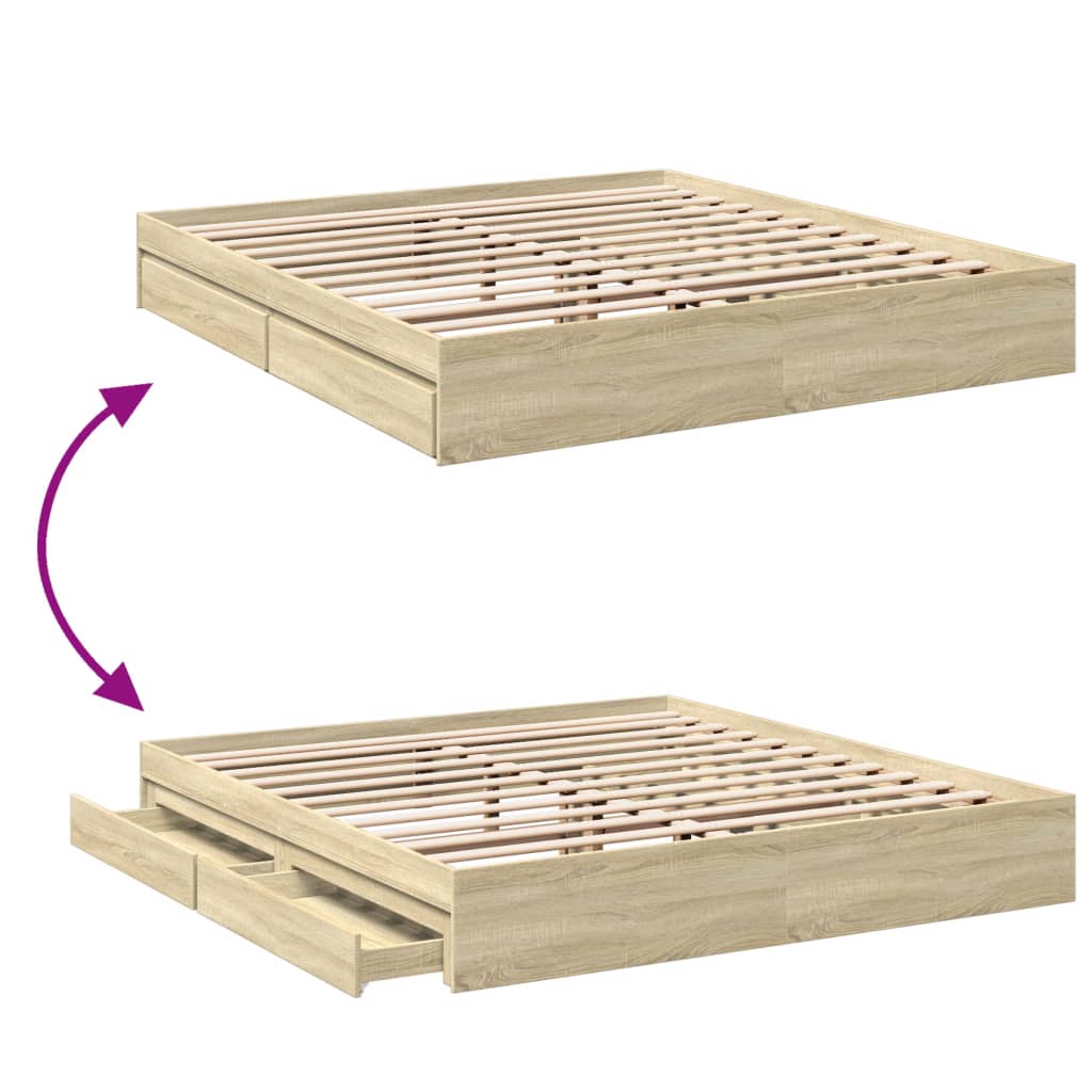 Bedframe met lades bewerkt hout sonoma eikenkleurig 180x200 cm is nu te koop bij PeponiXL, paradijselijk wonen!
