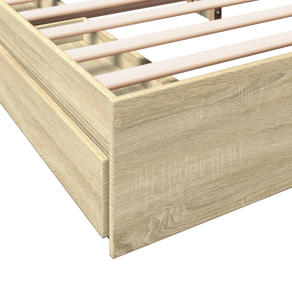 Bedframe met lades bewerkt hout sonoma eikenkleurig 180x200 cm is nu te koop bij PeponiXL, paradijselijk wonen!