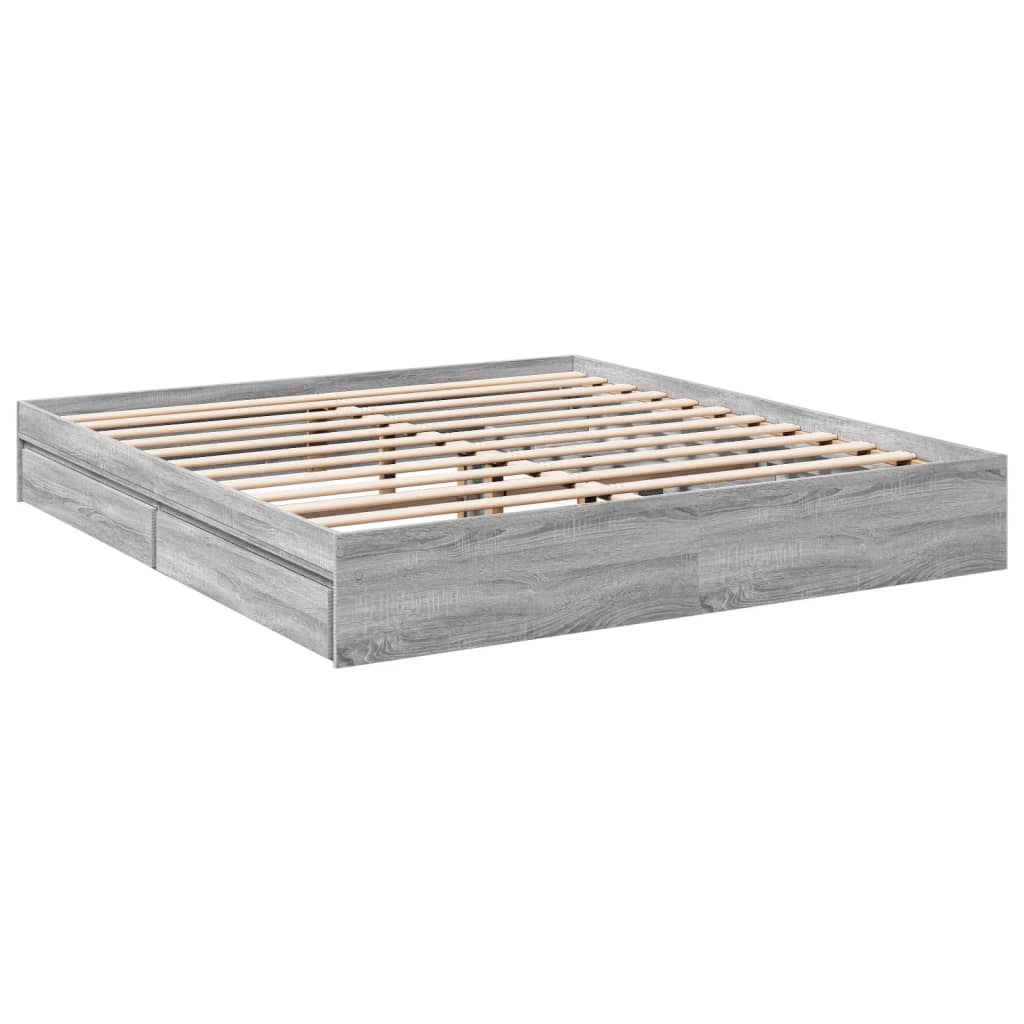 Bedframe met lades bewerkt hout grijs sonoma eiken 180x200 cm is nu te koop bij PeponiXL, paradijselijk wonen!