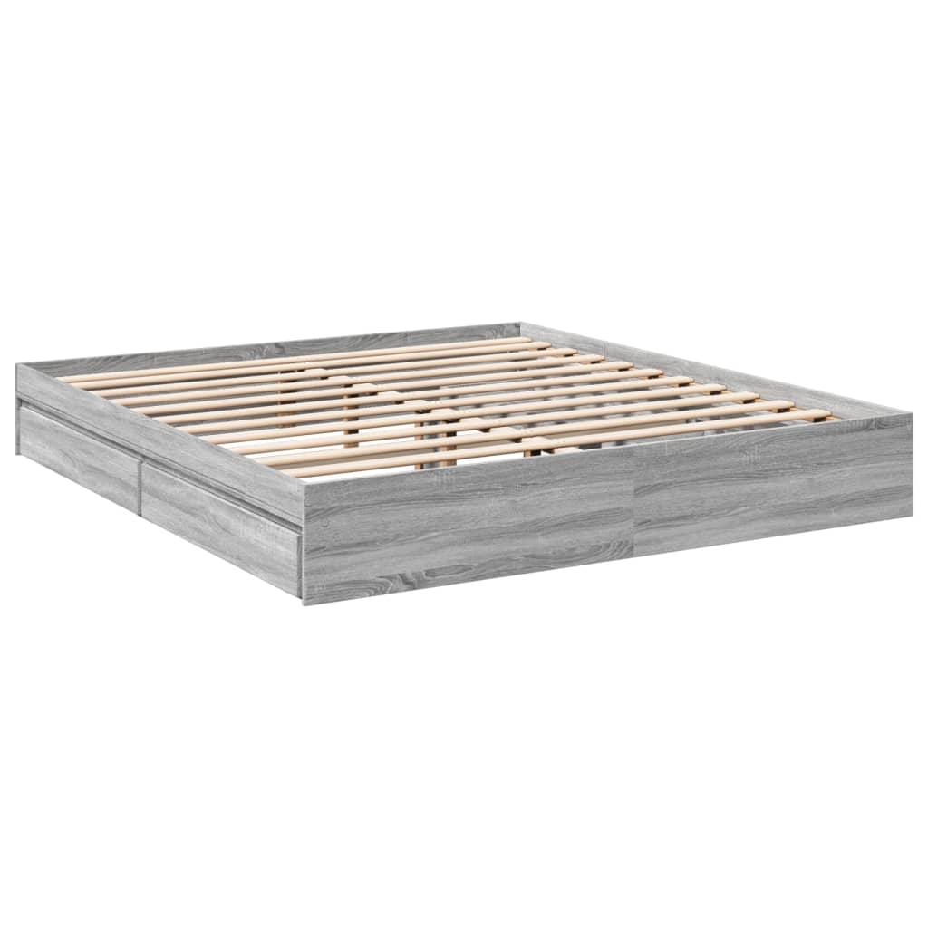 Bedframe met lades bewerkt hout grijs sonoma eiken 180x200 cm is nu te koop bij PeponiXL, paradijselijk wonen!