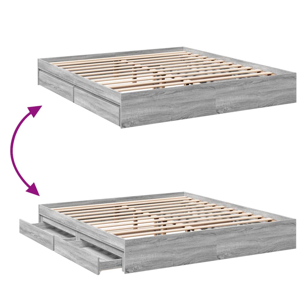 Bedframe met lades bewerkt hout grijs sonoma eiken 180x200 cm is nu te koop bij PeponiXL, paradijselijk wonen!