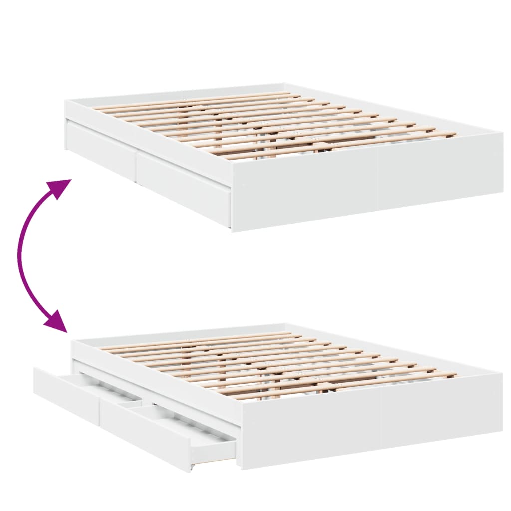 Bedframe met lades bewerkt hout wit 160x200 cm is nu te koop bij PeponiXL, paradijselijk wonen!