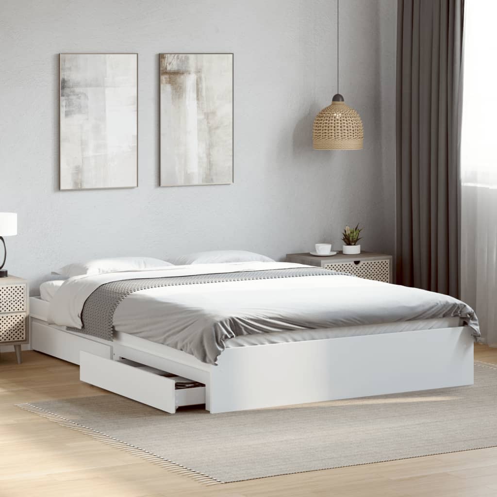 Bedframe met lades bewerkt hout wit 160x200 cm is nu te koop bij PeponiXL, paradijselijk wonen!