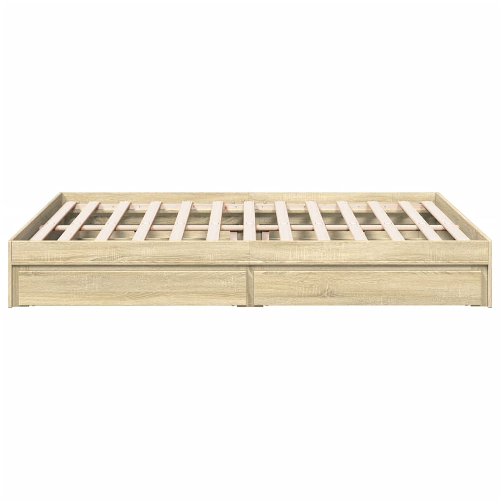Bedframe met lades bewerkt hout sonoma eikenkleurig 160x200 cm is nu te koop bij PeponiXL, paradijselijk wonen!