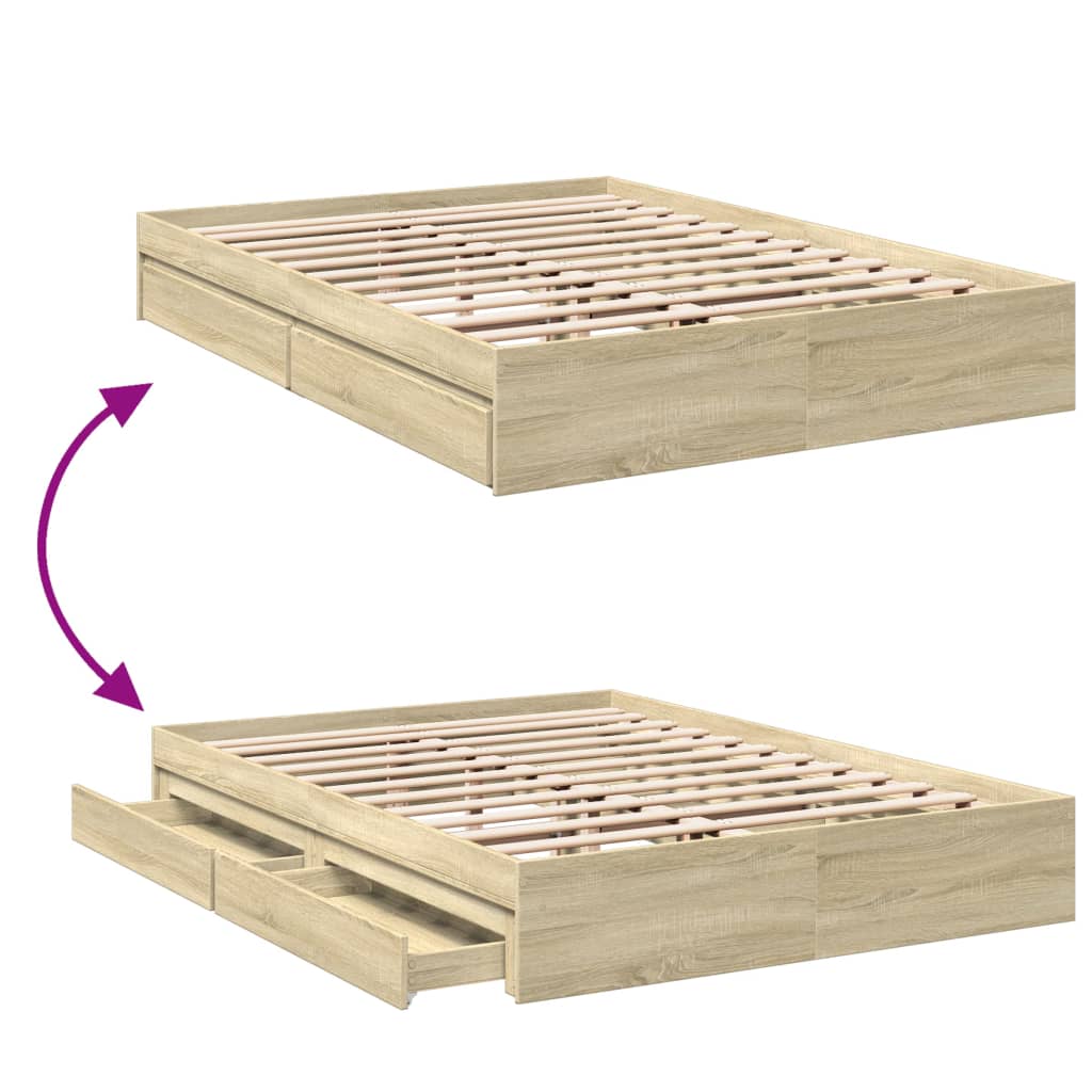 Bedframe met lades bewerkt hout sonoma eikenkleurig 160x200 cm is nu te koop bij PeponiXL, paradijselijk wonen!