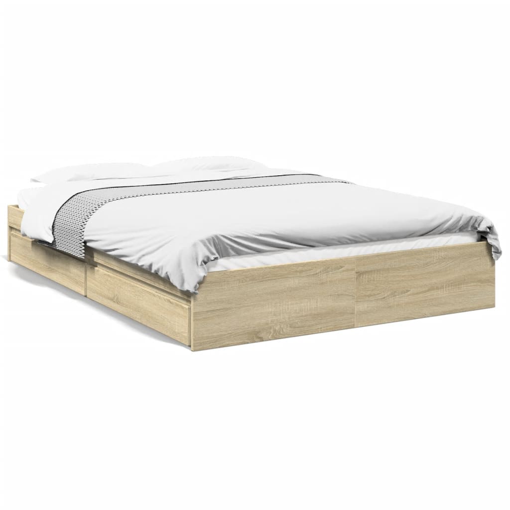 Bedframe met lades bewerkt hout sonoma eikenkleurig 160x200 cm is nu te koop bij PeponiXL, paradijselijk wonen!
