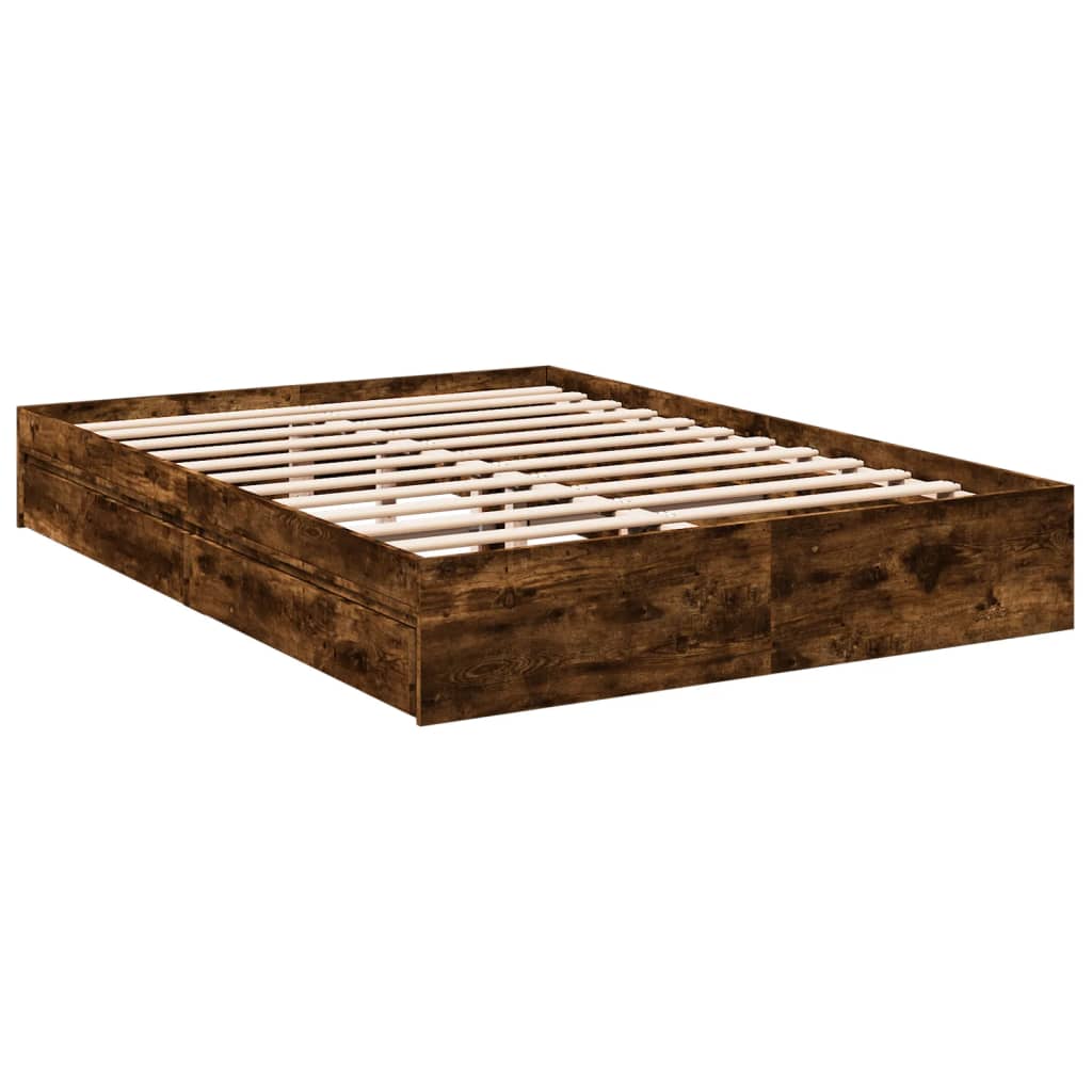 Bedframe met lades bewerkt hout gerookt eikenkleurig 160x200 cm is nu te koop bij PeponiXL, paradijselijk wonen!
