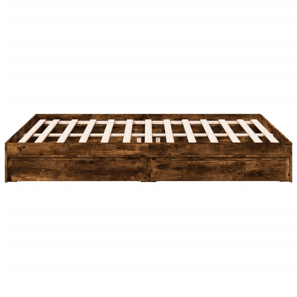 Bedframe met lades bewerkt hout gerookt eikenkleurig 160x200 cm is nu te koop bij PeponiXL, paradijselijk wonen!