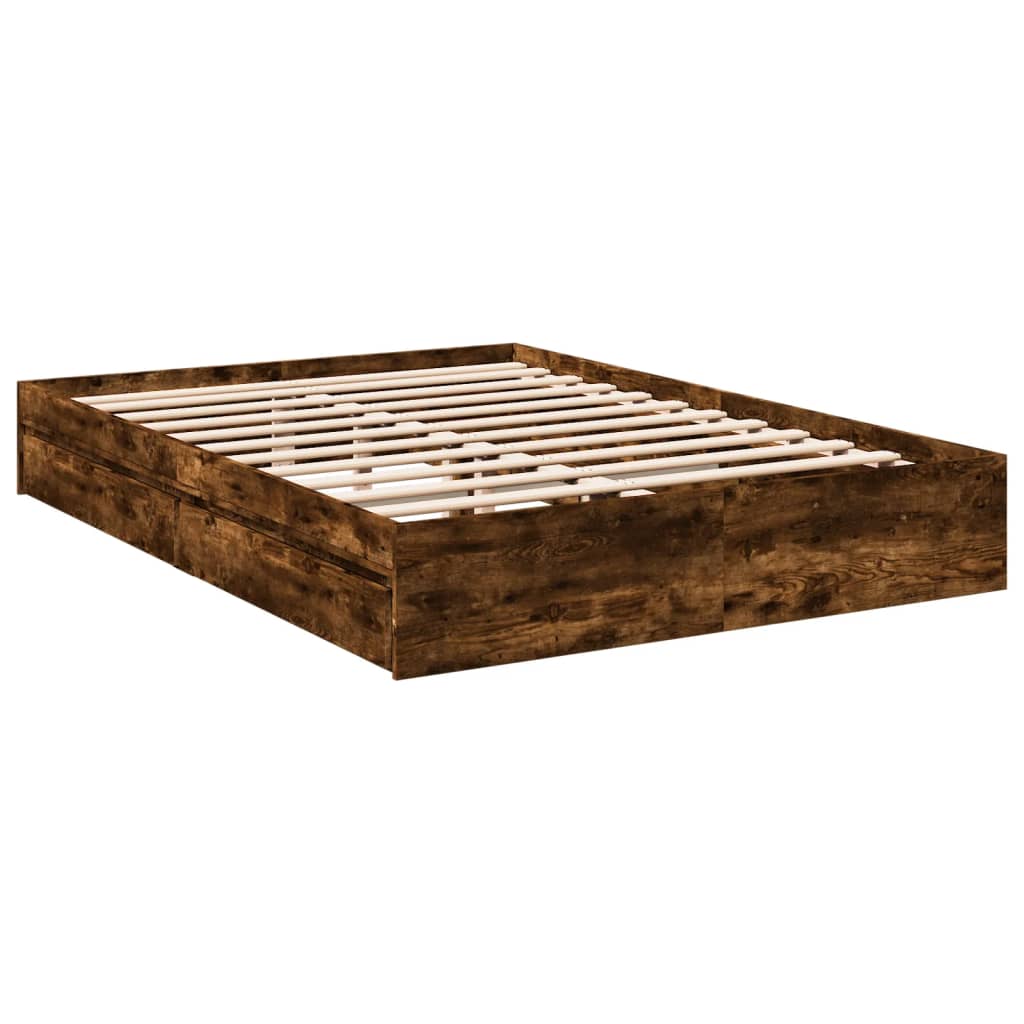 Bedframe met lades bewerkt hout gerookt eikenkleurig 160x200 cm is nu te koop bij PeponiXL, paradijselijk wonen!