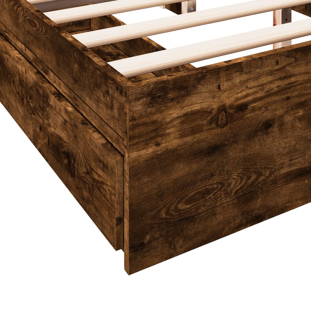 Bedframe met lades bewerkt hout gerookt eikenkleurig 160x200 cm is nu te koop bij PeponiXL, paradijselijk wonen!