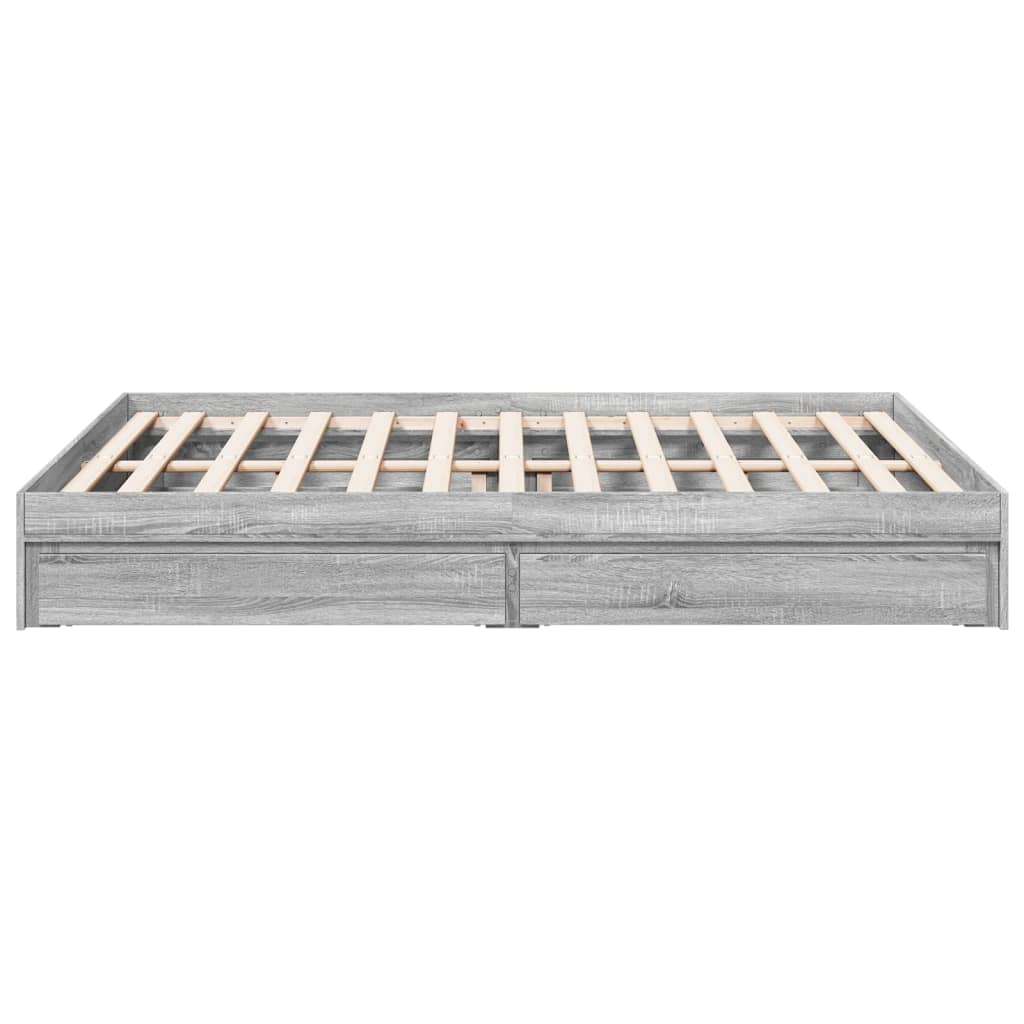 Bedframe met lades bewerkt hout grijs sonoma eiken 160x200 cm is nu te koop bij PeponiXL, paradijselijk wonen!