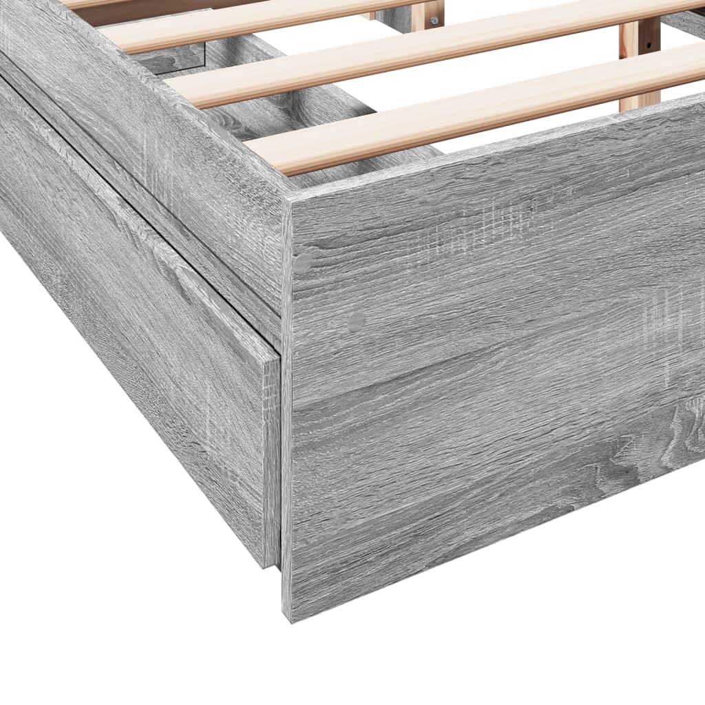 Bedframe met lades bewerkt hout grijs sonoma eiken 160x200 cm is nu te koop bij PeponiXL, paradijselijk wonen!