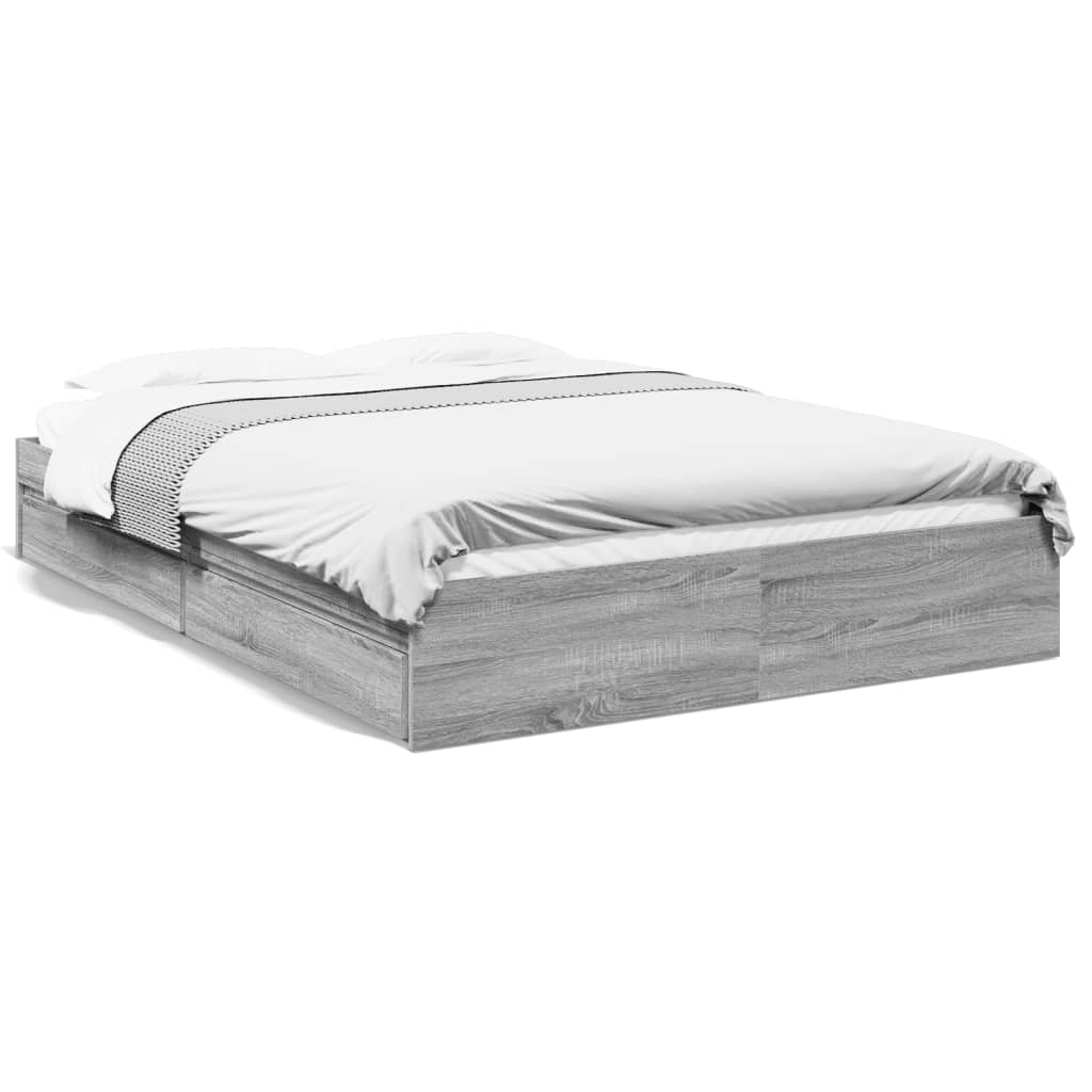 Bedframe met lades bewerkt hout grijs sonoma eiken 160x200 cm is nu te koop bij PeponiXL, paradijselijk wonen!