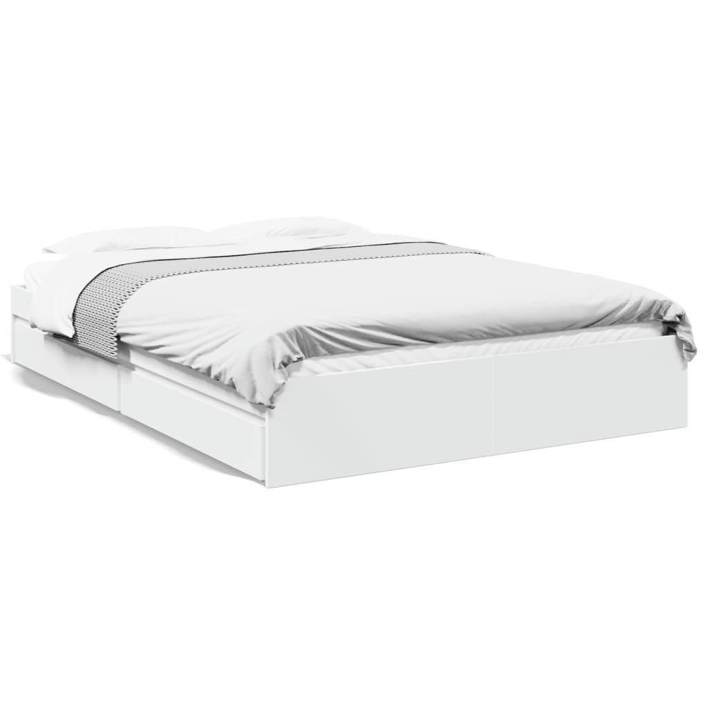 Bedframe met lades bewerkt hout wit 150x200 cm is nu te koop bij PeponiXL, paradijselijk wonen!