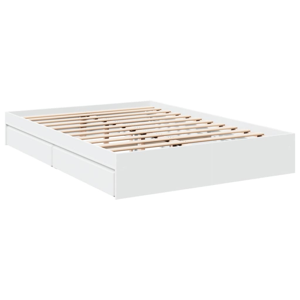 Bedframe met lades bewerkt hout wit 150x200 cm is nu te koop bij PeponiXL, paradijselijk wonen!