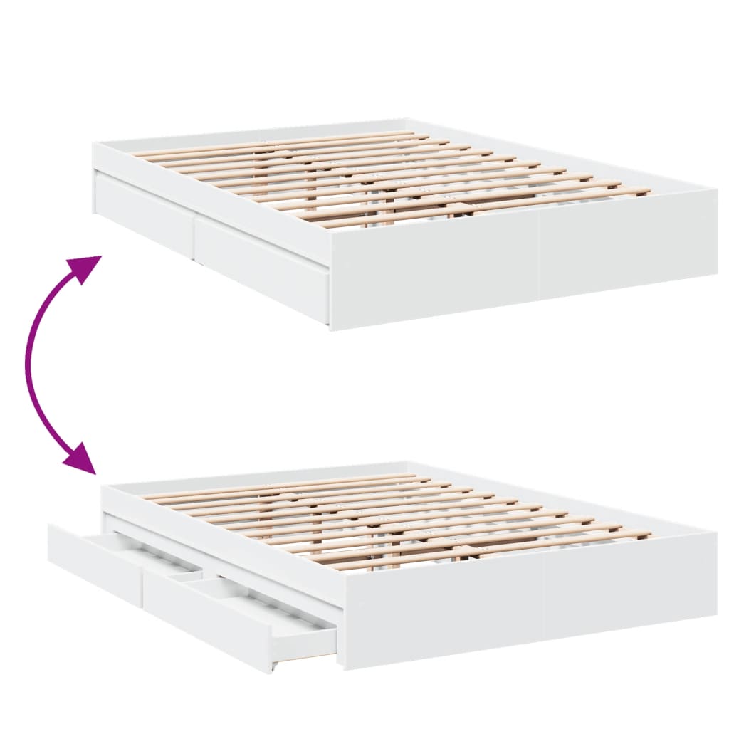 Bedframe met lades bewerkt hout wit 150x200 cm is nu te koop bij PeponiXL, paradijselijk wonen!