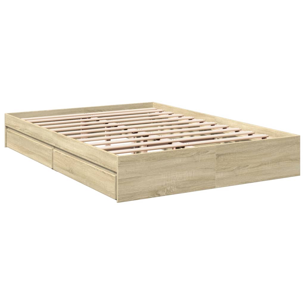 Bedframe met lades bewerkt hout sonoma eikenkleurig 150x200 cm is nu te koop bij PeponiXL, paradijselijk wonen!