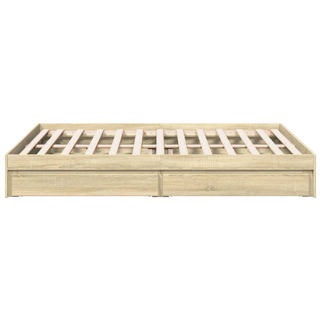 Bedframe met lades bewerkt hout sonoma eikenkleurig 150x200 cm is nu te koop bij PeponiXL, paradijselijk wonen!