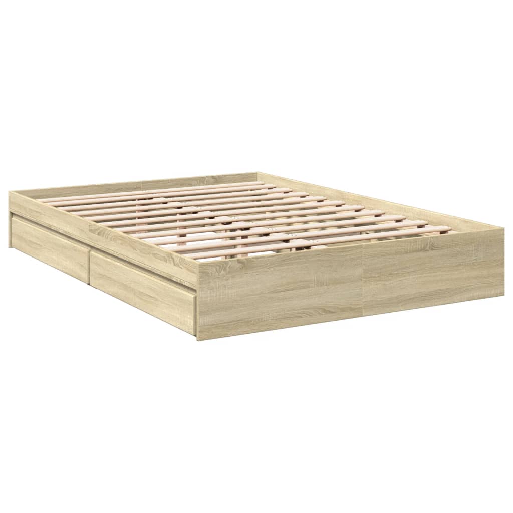 Bedframe met lades bewerkt hout sonoma eikenkleurig 150x200 cm is nu te koop bij PeponiXL, paradijselijk wonen!