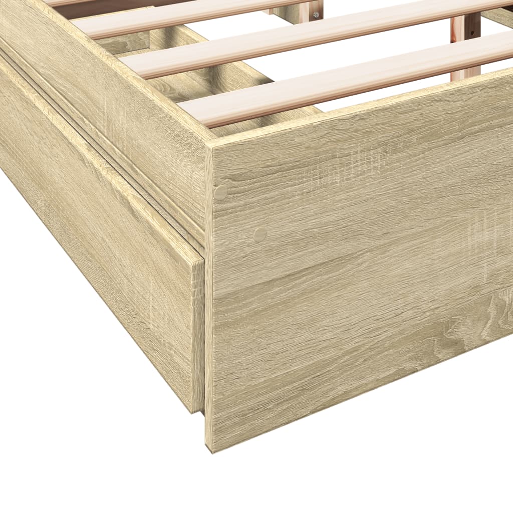 Bedframe met lades bewerkt hout sonoma eikenkleurig 150x200 cm is nu te koop bij PeponiXL, paradijselijk wonen!