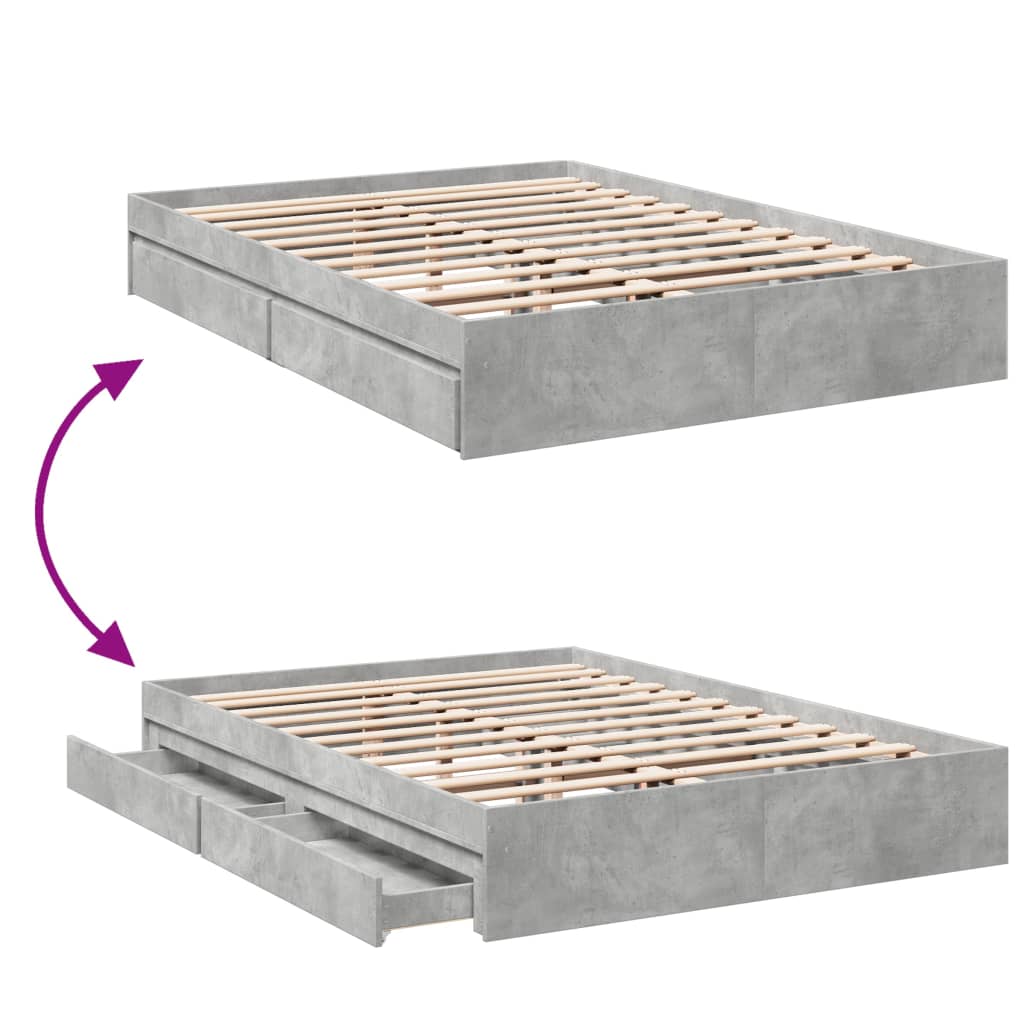 Bedframe met lades bewerkt hout betongrijs 150x200 cm is nu te koop bij PeponiXL, paradijselijk wonen!