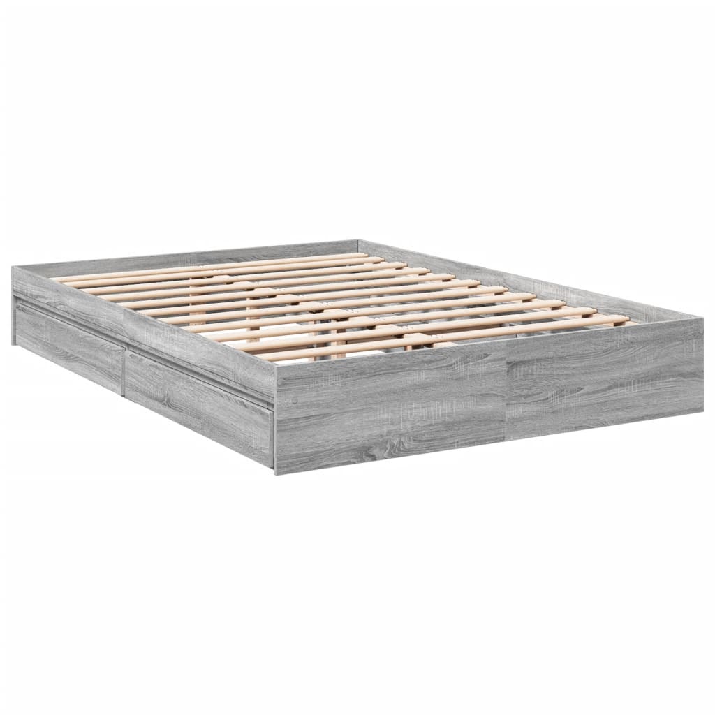 Bedframe met lades bewerkt hout grijs sonoma eiken 150x200 cm is nu te koop bij PeponiXL, paradijselijk wonen!
