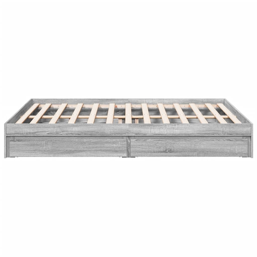 Bedframe met lades bewerkt hout grijs sonoma eiken 150x200 cm is nu te koop bij PeponiXL, paradijselijk wonen!