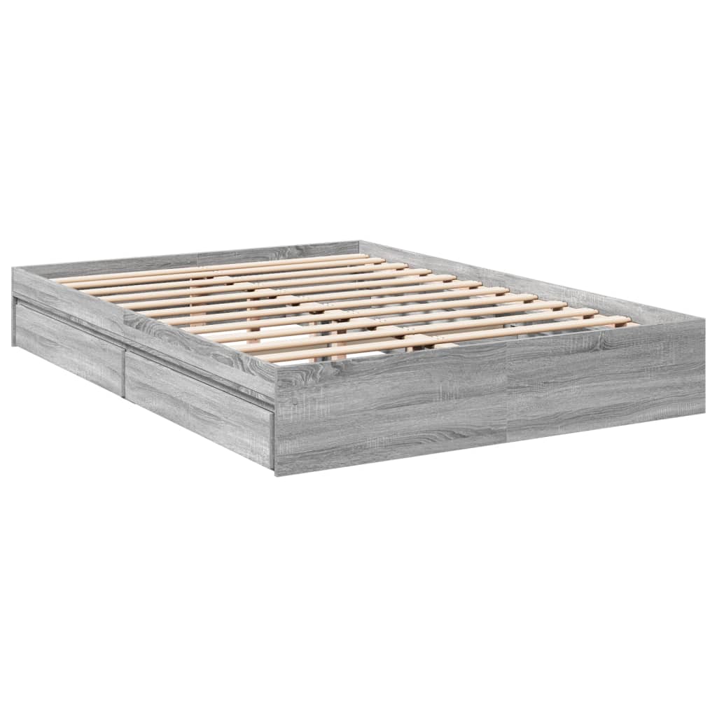 Bedframe met lades bewerkt hout grijs sonoma eiken 150x200 cm is nu te koop bij PeponiXL, paradijselijk wonen!