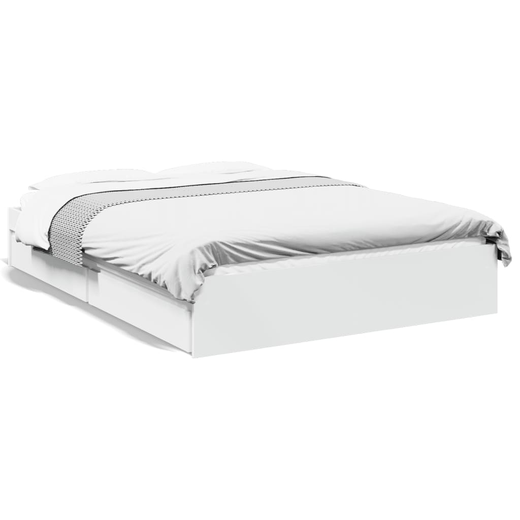 Bedframe met lades bewerkt hout wit 140x200 cm is nu te koop bij PeponiXL, paradijselijk wonen!